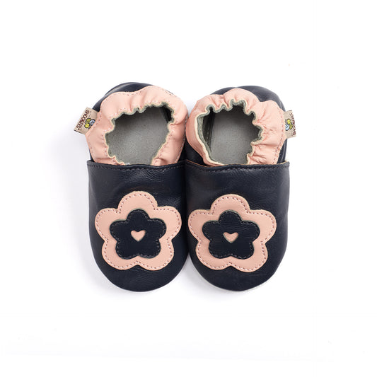 Navy Flower Baby Shoes